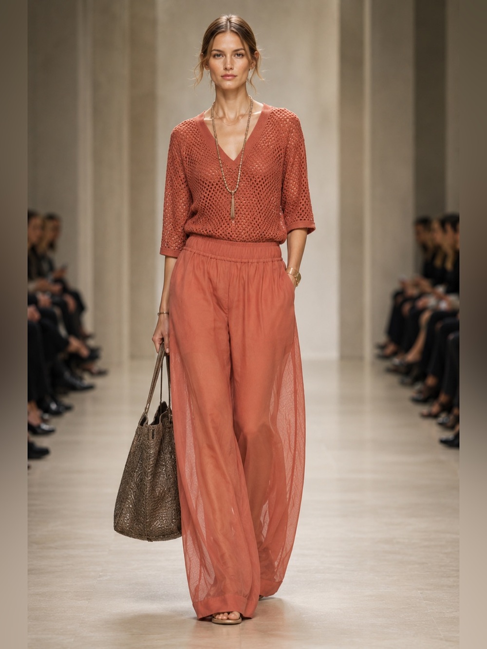 Burnello Cucinelli Cotton Organza Wide Coral Pants Sz M NWT